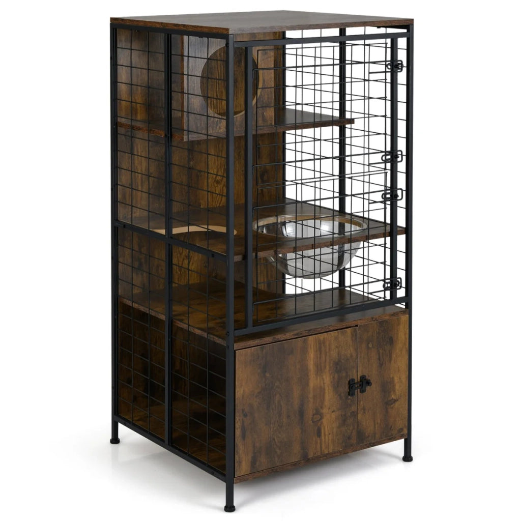 Mobiletto per animali domestici a più livelli 60 x 60 x 125 cm con serratura design moderno in legno marrone 20_0015559