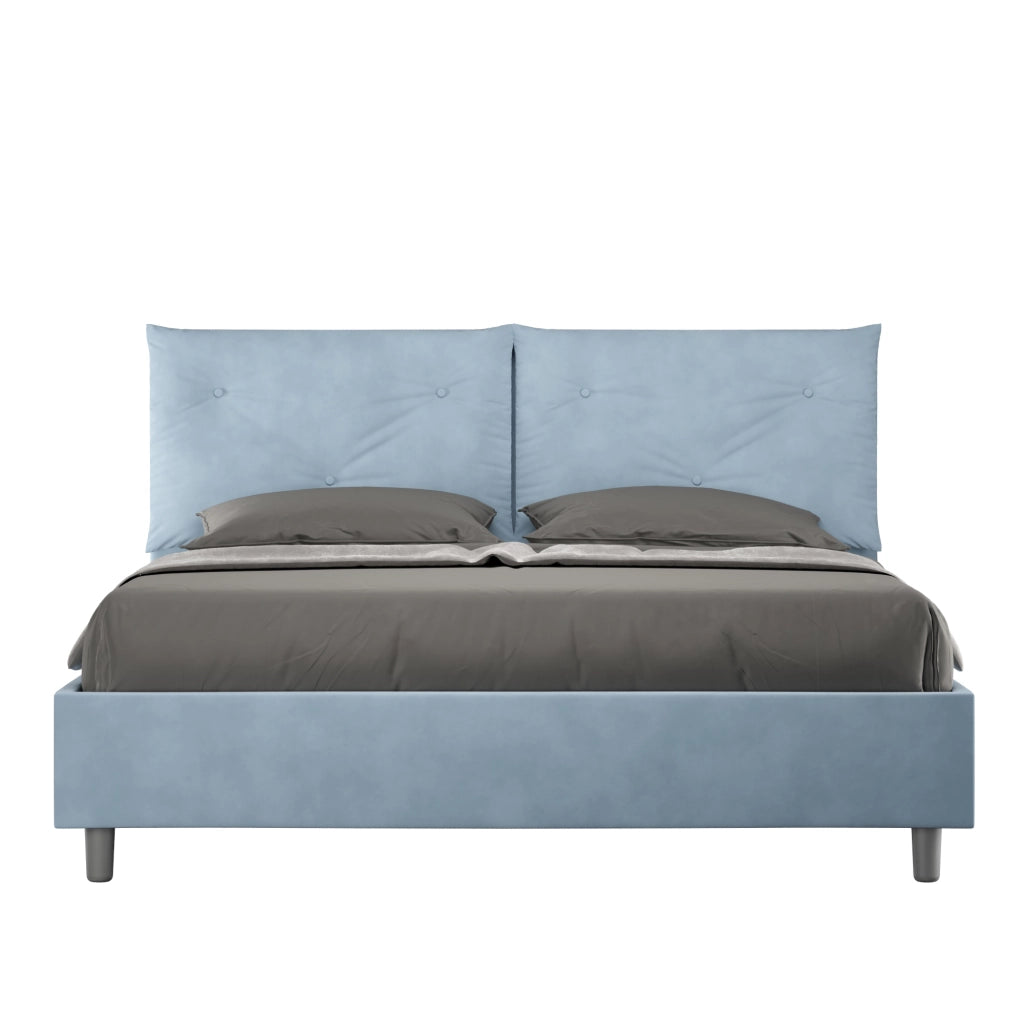 Letto Matrimoniale 160x200 cm con Rete e Contenitore Giroletto con Alzata Comoda Imbottito in Microfibra Appia Azzurro