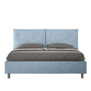 Letto Matrimoniale 160x200 cm con Rete e Contenitore Giroletto con Alzata Comoda Imbottito in Microfibra Appia Azzurro