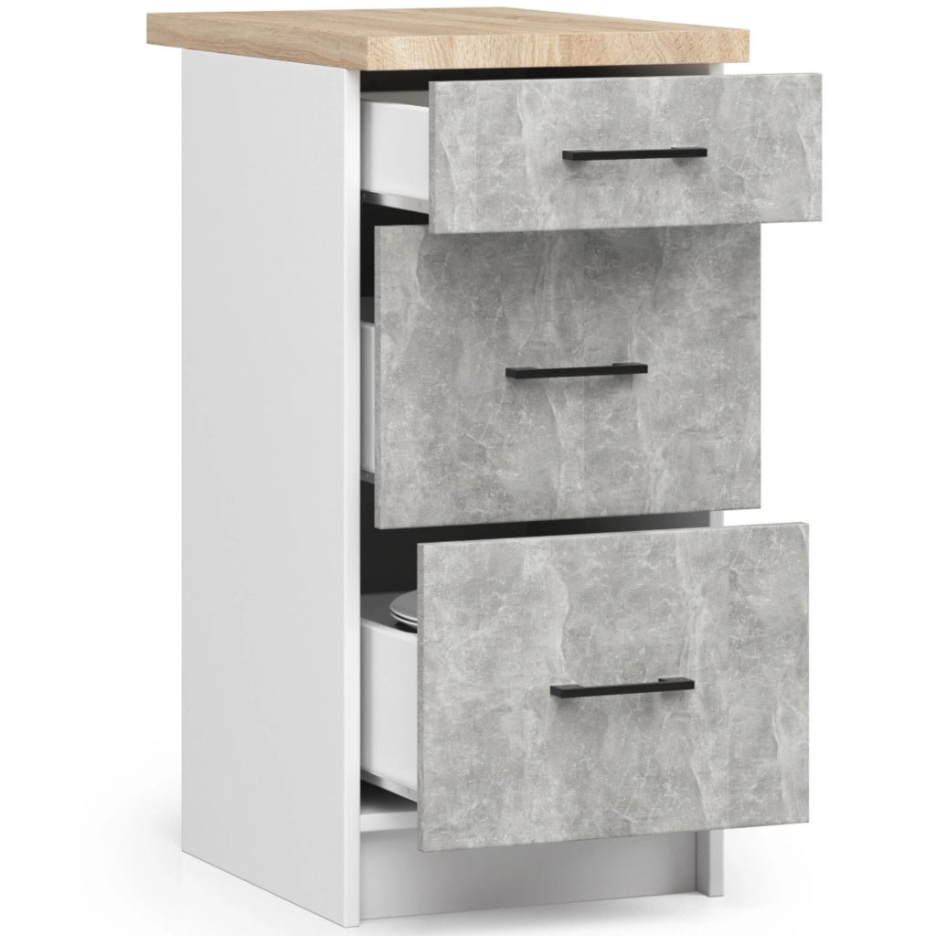 Mobile cucina modulare con piano di lavoro AKORD OLIWIA Bianco, Cemento 40 cm 3 cassetti 40x46x85 cm