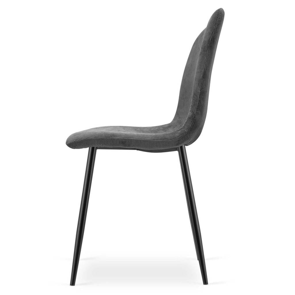 Set di 4 Sedie Rift in Velluto a Coste Grigio con Gambe Nere
