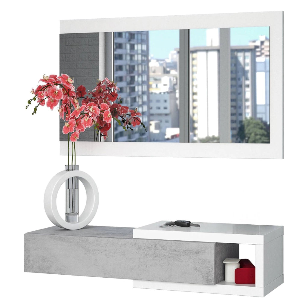 Arty, Mobile da Ingresso Specchio Incluso, 95x26x19h cm Bianco