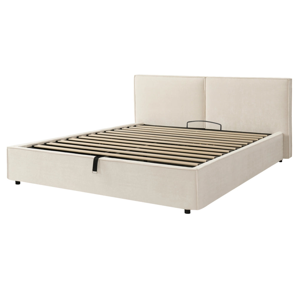 Letto contenitore imbottito 160x200 cm in chenille beige con rete inclusa