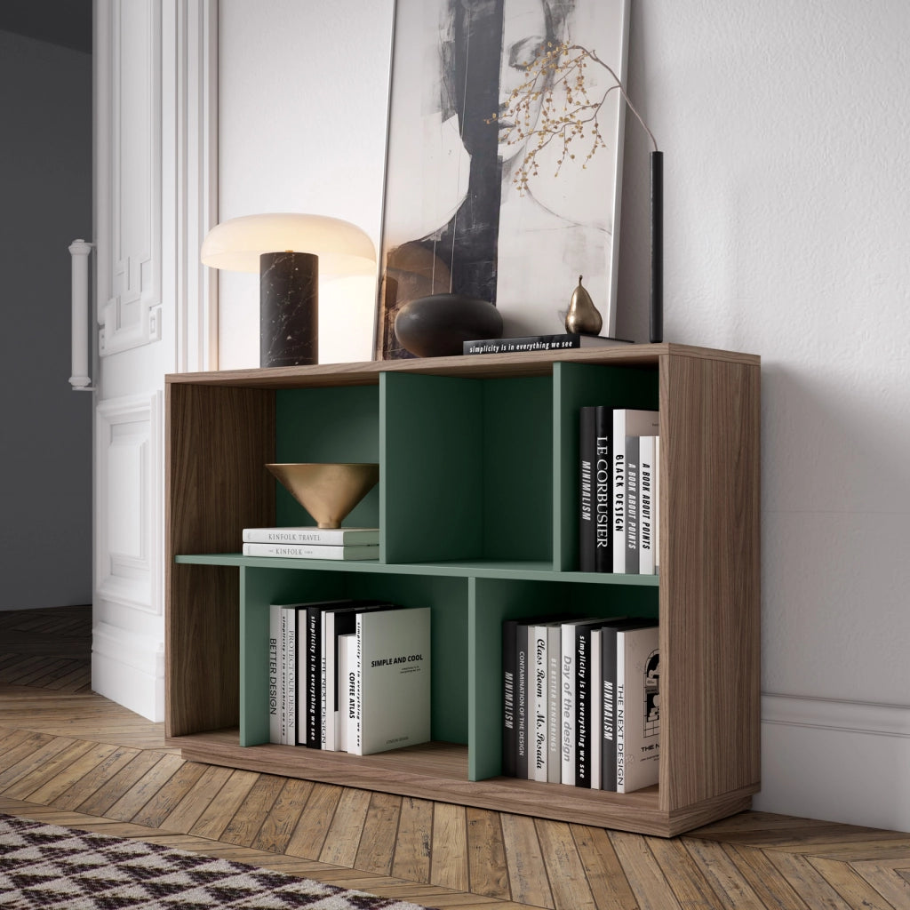 Libreria Herdasa effetto noce e verde 80x119x32