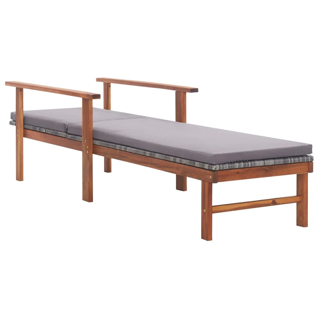 Sedia a sdraio lettino prendisole letto da giardino mobili da giardino mobili da esterno e cuscino resina intrecciata e legno di acacia grigio 02_0012770