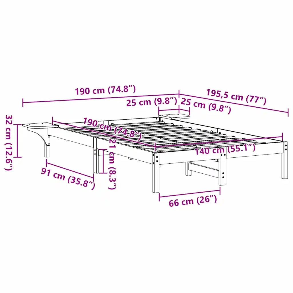 Struttura del letto Marrone cerato 140 x 190 cm Pino massello 873195