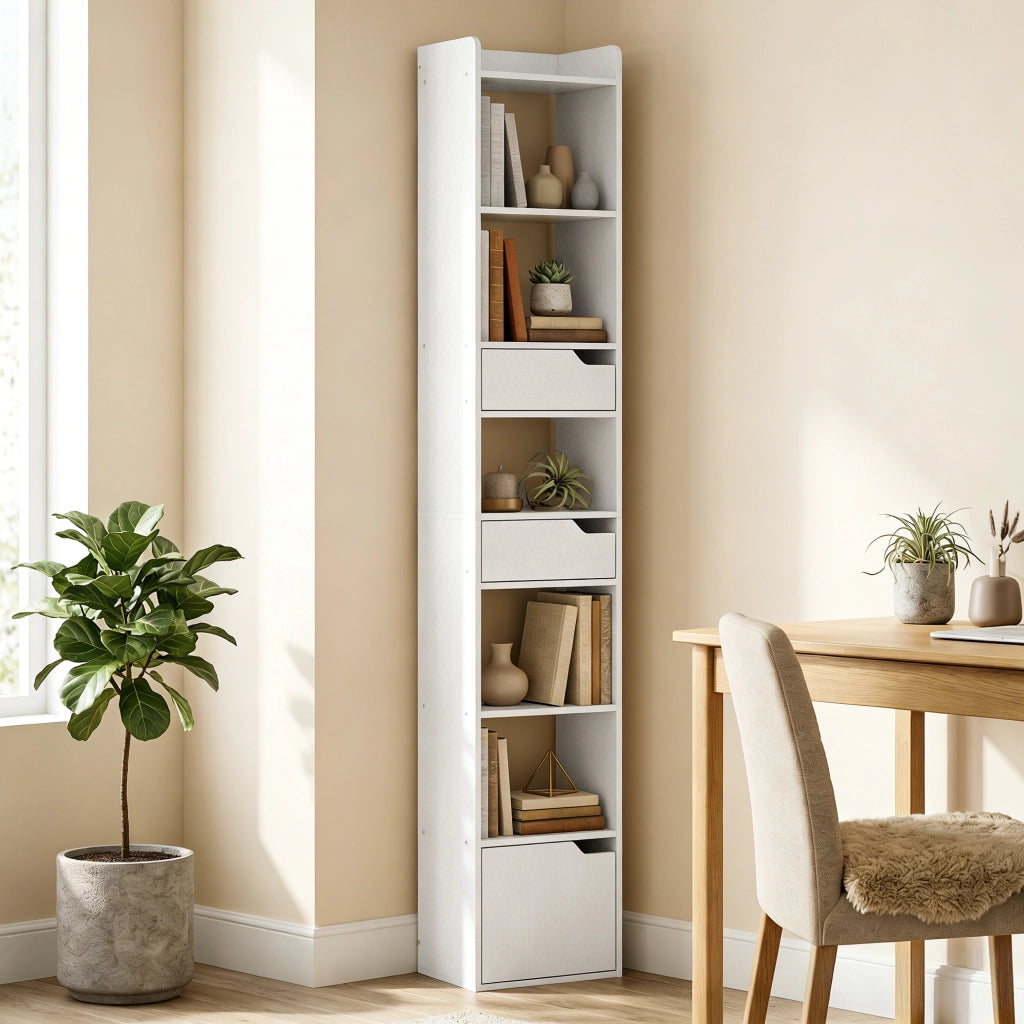 Libreria con ante e cassetti ¨C Zephmum ¨C Bianco 32x24x181,5cm