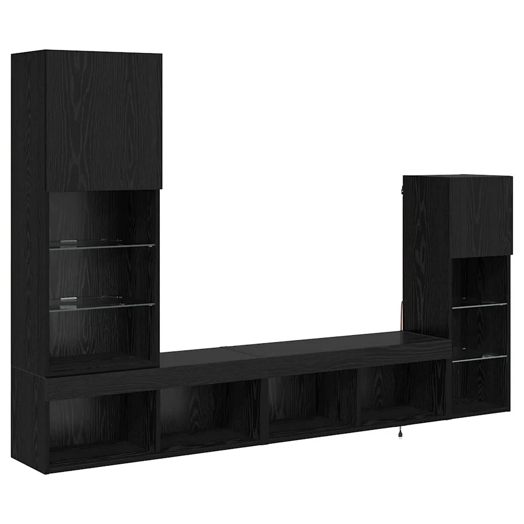 Mobile Porta TV a Muro 4 pz-Credenza per TV Rovere Nero Legno multistrato
