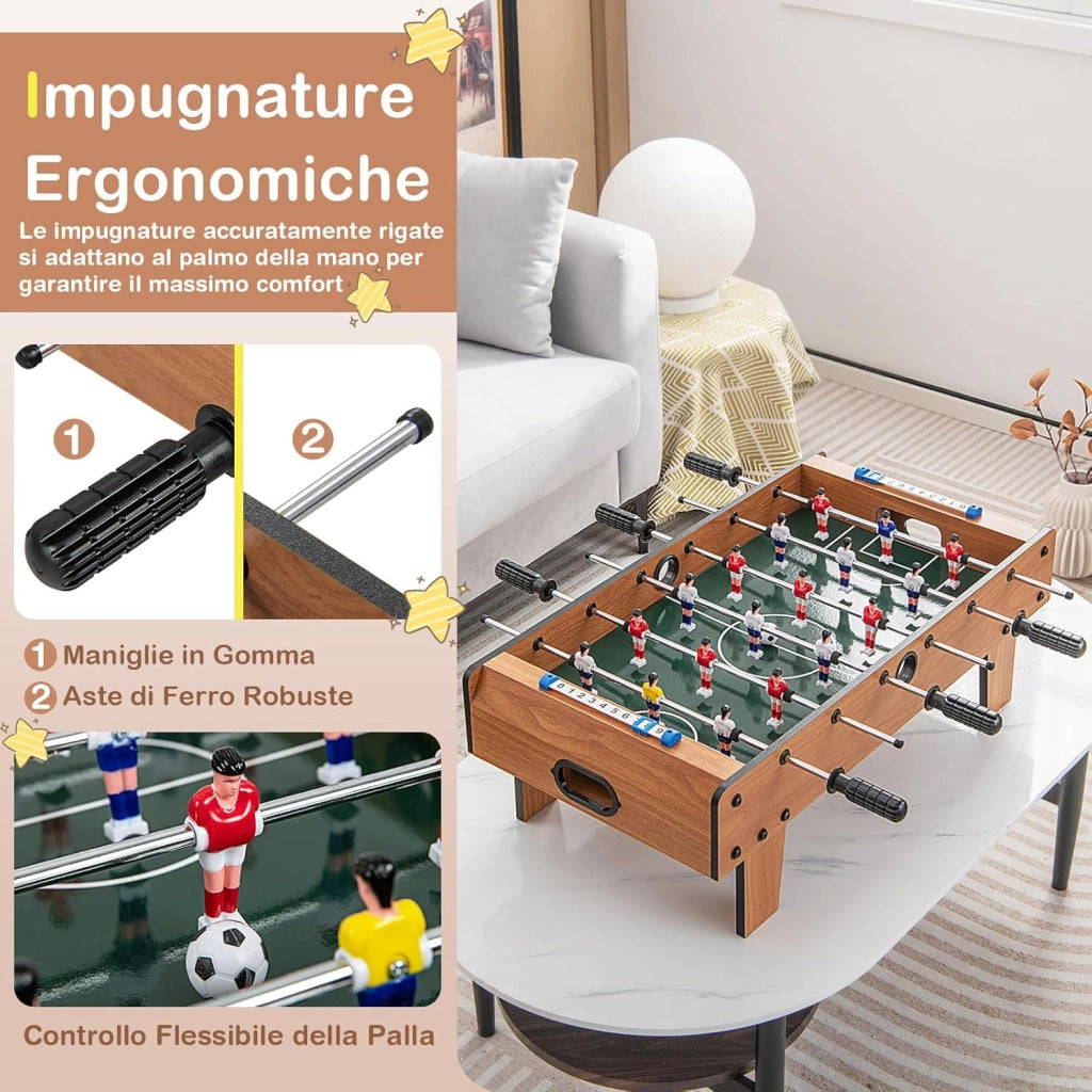 Calcetto da Tavolo Salvaspazio con Maniglie Resistente, Mini Calcio Balilla con 2 Palloni, Gioco da Tavolo per Bambini e Adulti per Feste, 69 x 36 x 24 cm