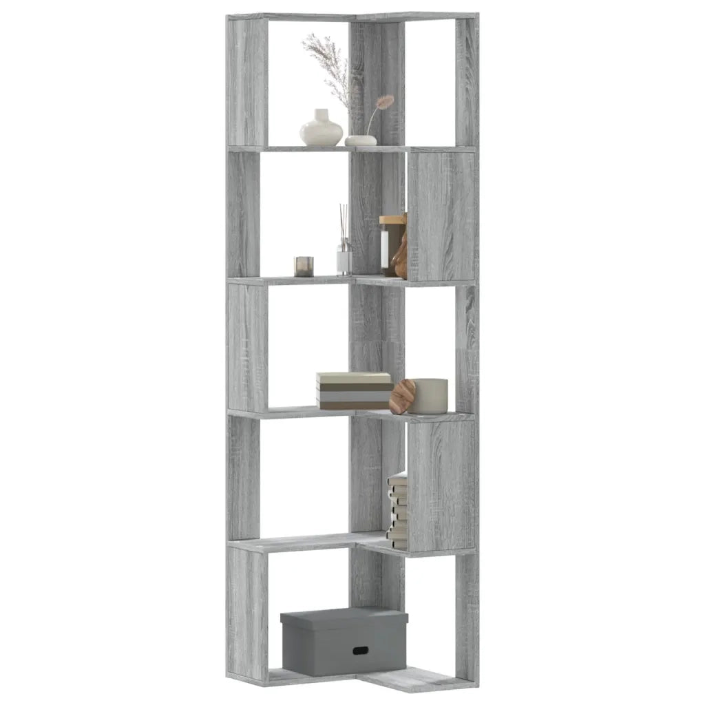Libreria Angolare 5 Ripiani-Scaffale per Libri-Mobile di Stoccaggio Grigio Sonoma 50x50x179 cm Legno