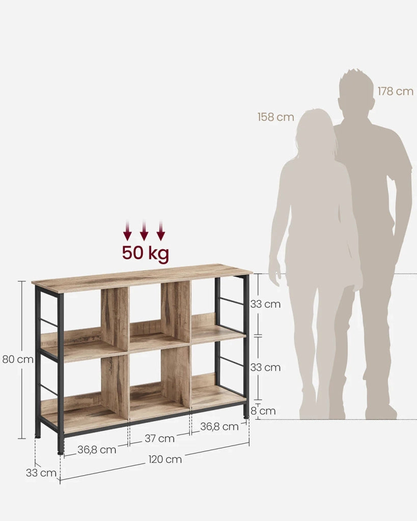 Libreria a 3 ripiani stile industriale 9 cubi per soggiorno ufficio corridoio cucina 33 x 120 x 80 cm marrone 12_0006399