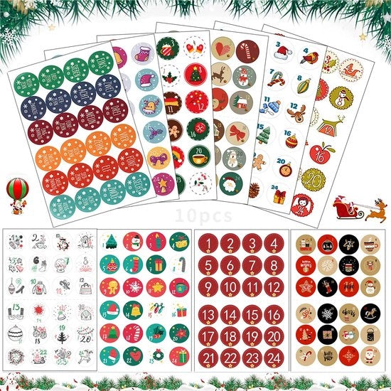 Etichette numeriche a forma rotonda 10 pezzi - Etichette numeriche per calendario dell'Avvento - Etichette per la festa di Natale - Etichette autoadesive - Materiale di alta qualità