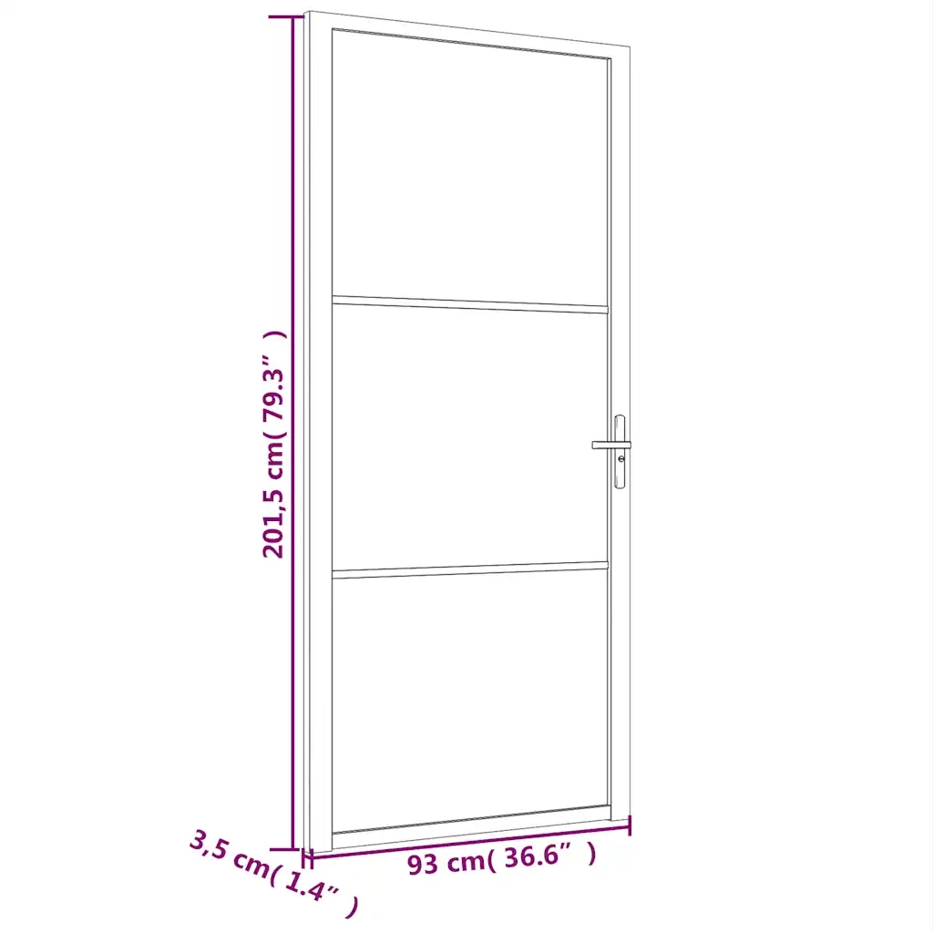 Porta Interna 93x201,5 cm Nero Opaco Vetro e Alluminio 350554