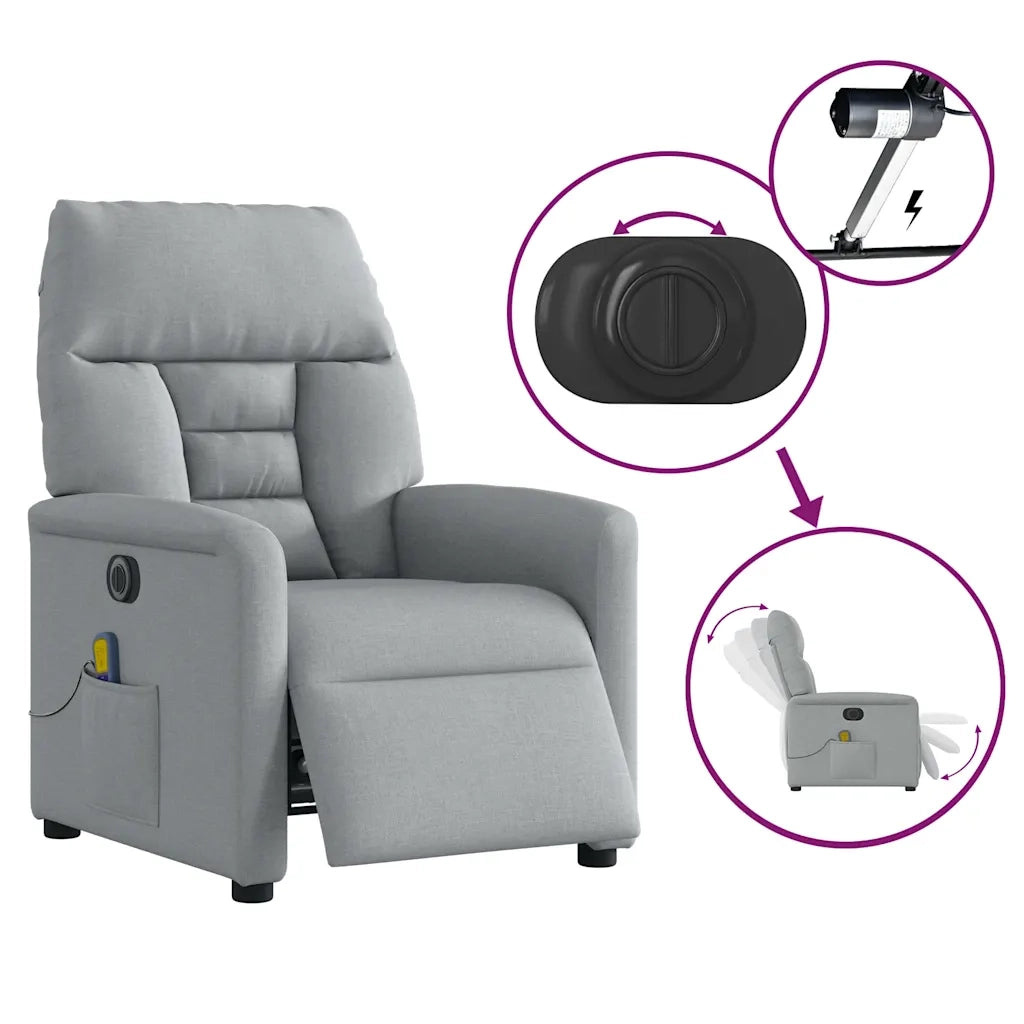 Divano Sedia-Poltrona Reclinabile Massaggio Elettrica Grigio Chiaro Tessuto 288897