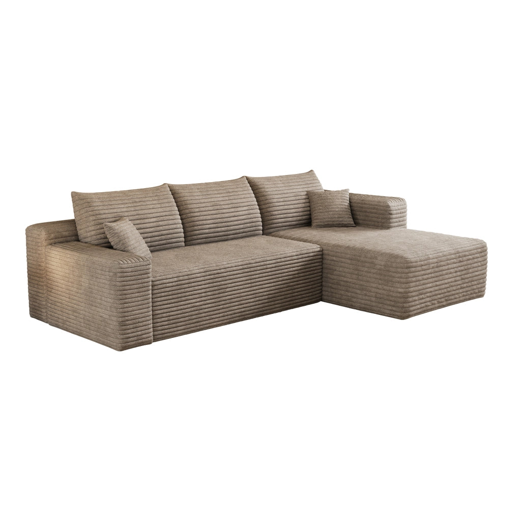 Divano angolare in tessuto - con seduta profonda e schiuma elastica - per soggiorno - camel