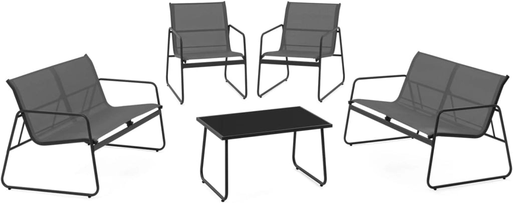 Set di mobili da Giardino Bassi Malaga 6 posti con 2 divani, poltrone e Tavolo in Grigio Antracite