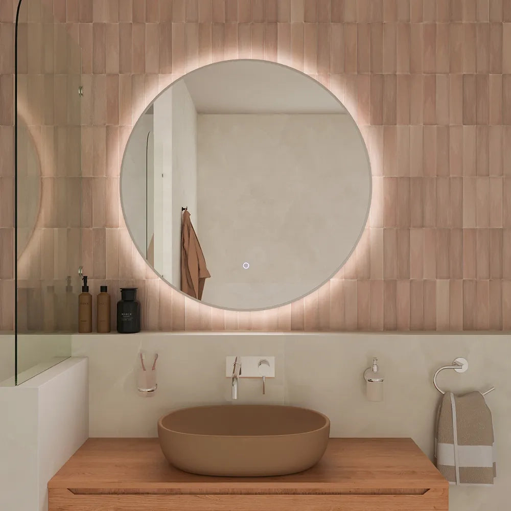 Specchio led tondo Ø 100 cm cornice bianco opaco retroilluminato touch screen luce calda/fredda