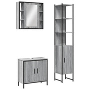 Set Mobili da Bagno | Armadio da bagno 3 pz Grigio Sonoma in Legno Multistrato