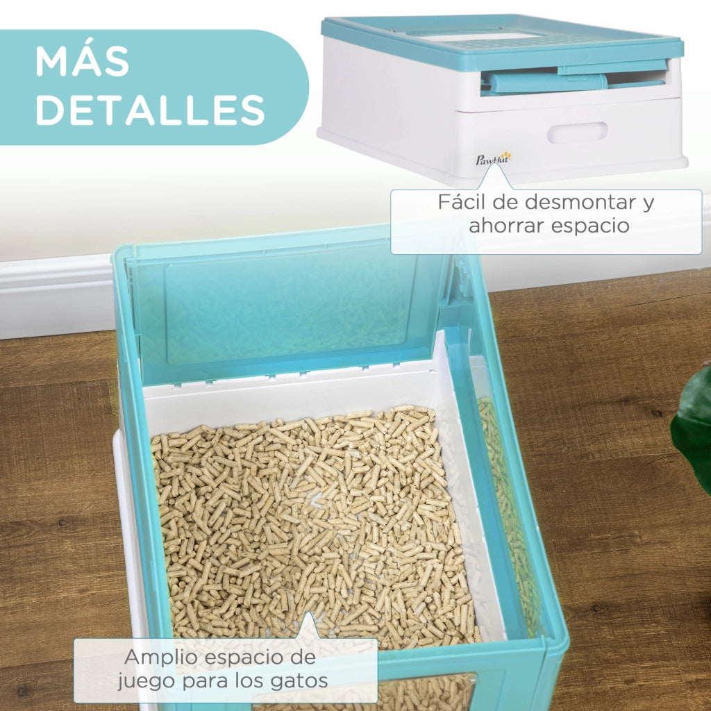 Arenero per Gatti Chiuso e Pieghevole con Cassetto Estraibile ¨C zephmum ¨C Blu 47.5x35.5x36.7 cm