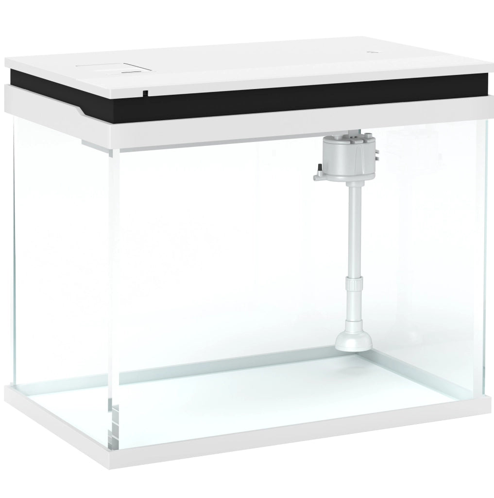 Acquario in vetro da 41 litri con sistema di filtraggio, luce LED multicolore e pompa acqua, compatto per diverse specie di pesci, colore bianco