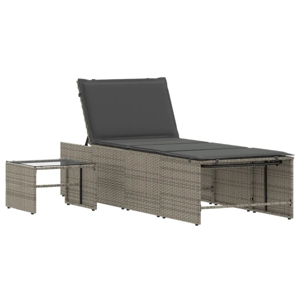 Lettini Prendisole 2 pz | Sdraio da giardino | Lettino da sole con tavolo grigio in polyrattan