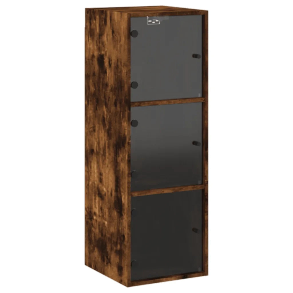 Armadietto a Muro | Mobile a Muro con Ante in Vetro Rovere Fumo 35x37x100 cm