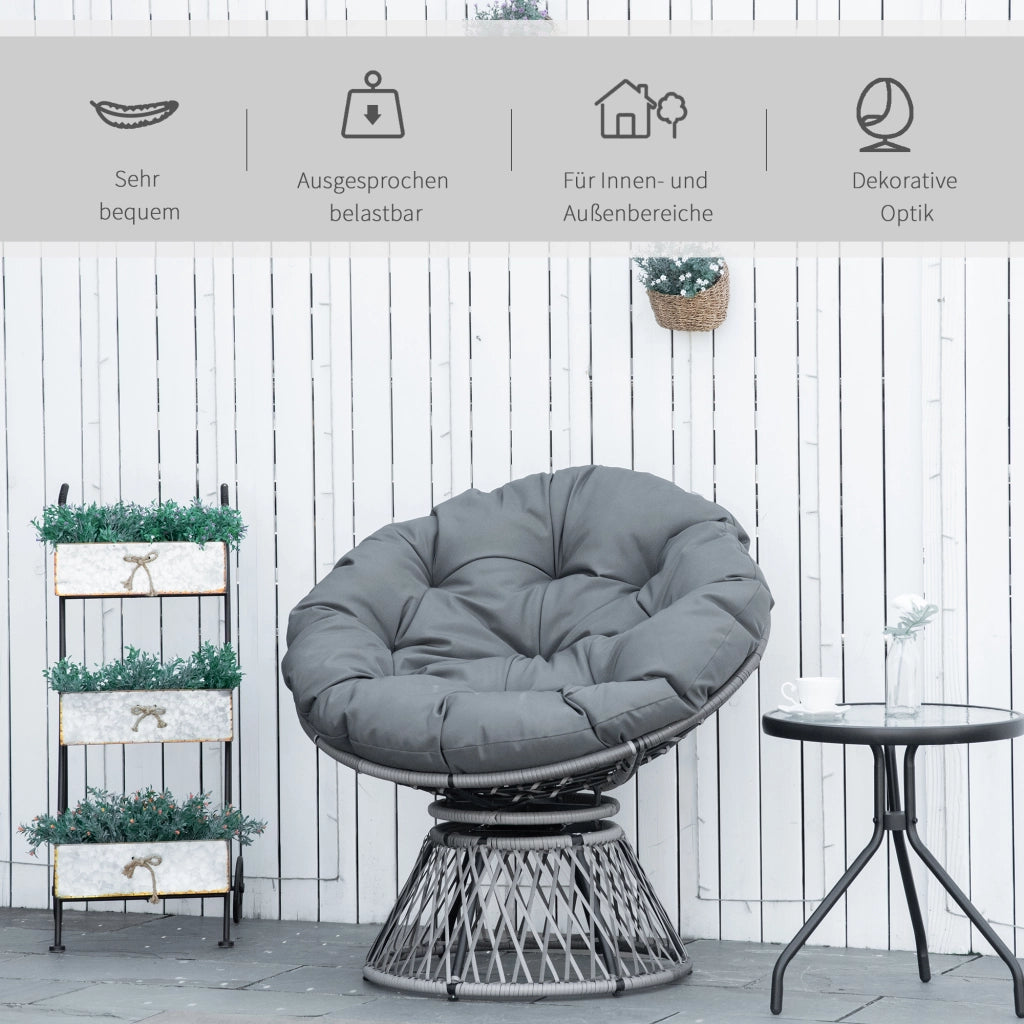 Poltrona a dondolo rotante in rattan grigio ¨C zephmum ¨C 97x87x86 cm