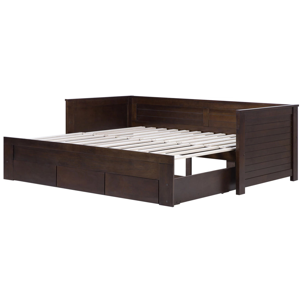 Letto Allungabile Legno MDF di colore Marrone 3 Cassetti a Doghe 90/180 x 200 cm
