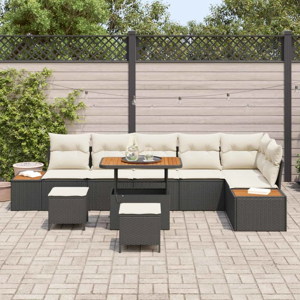 Set Divano da Giardino con cuscino 9 pcs Nero e Crema 3363325