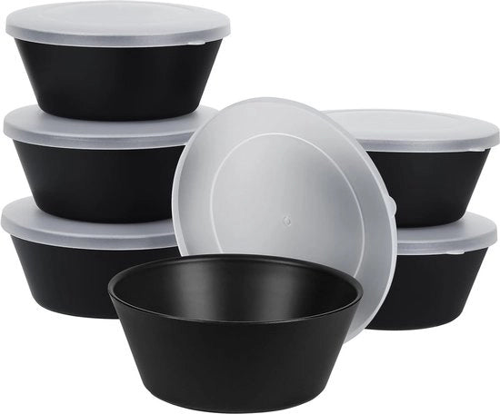 Muesli con coperchio/slak, 6 pezzi, 750 ml, contenitore per colazione indeformabile, frutta, zuppiera per bambini e adulti, leggero e indeformabile, nero