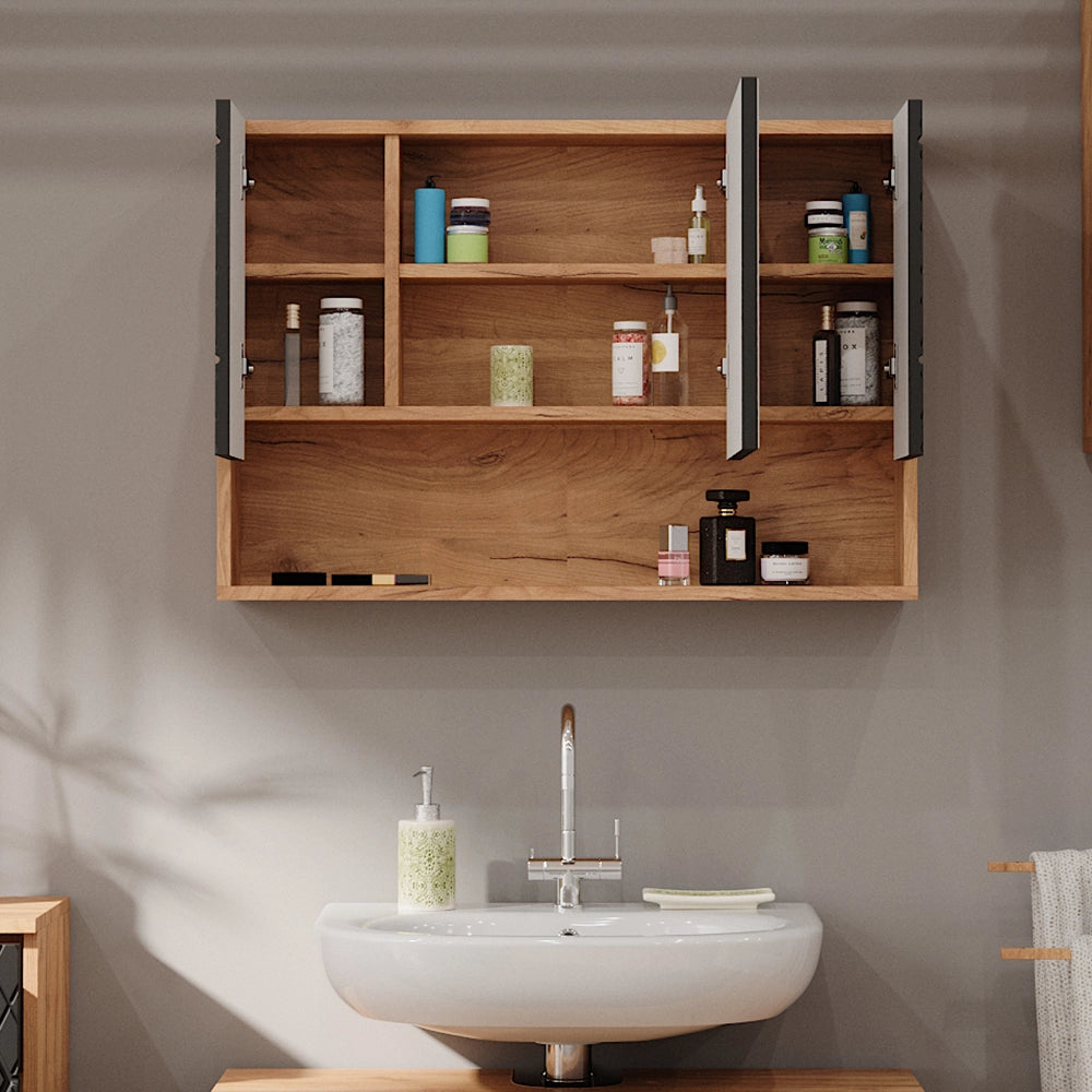 Vicco Specchio contenitore bagno Antracite con struttura a nido d'ape 80.1 x 55 cm