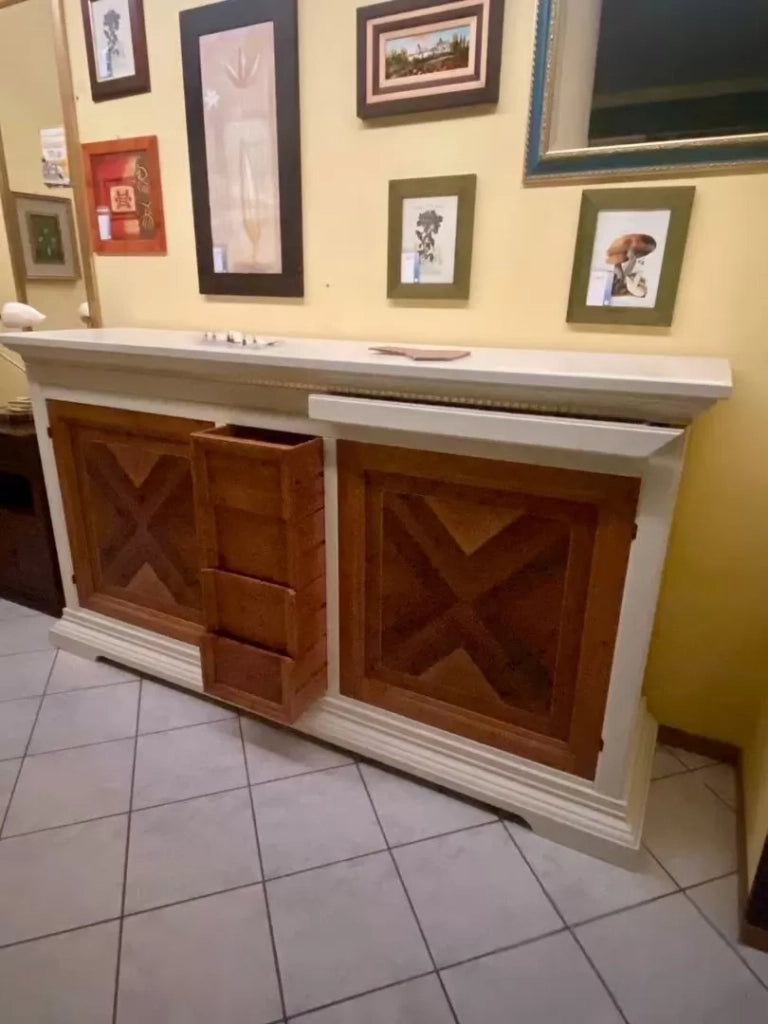 Madia credenza 2 ante 6 cassetti in legno avorio/noce l.210 p.53 h. 115 - Mobili 2G