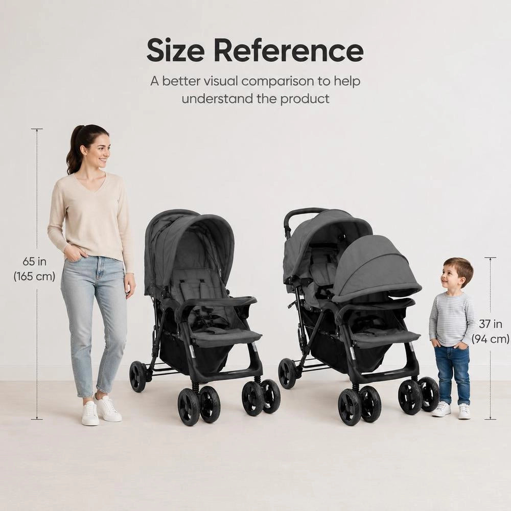 Tandem Twin Stroller, Dark Grey, Steel