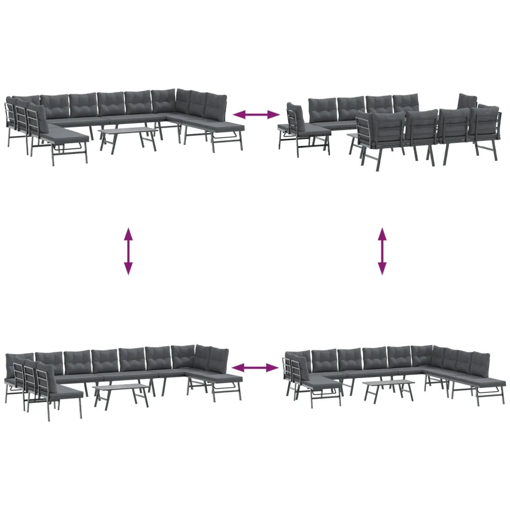 Set Panche Giardino Cuscini 6pz Nere Acciaio Verniciato Polvere 3283729