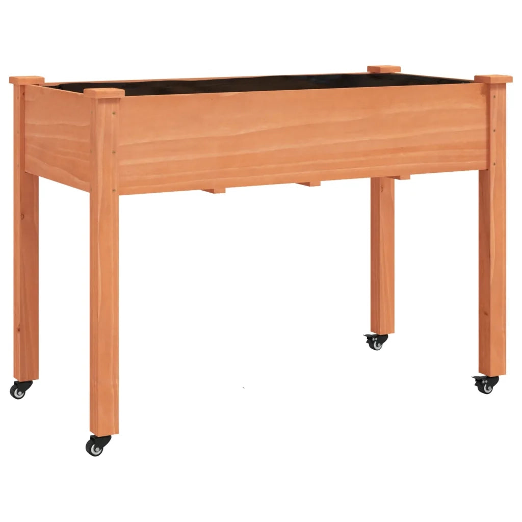 Fioriera Ruote Fodera-Vaso Mobile-Contenitore per Piante Marrone 118x59x80cm Legno Massello Abete