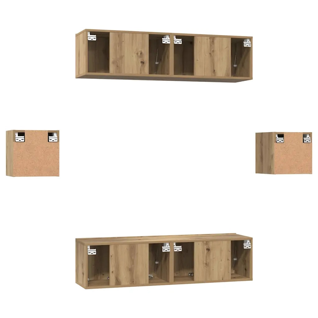 Set mobile TV 6 pz-Credenza per TV Rovere artigianale Legno multistrato 869126