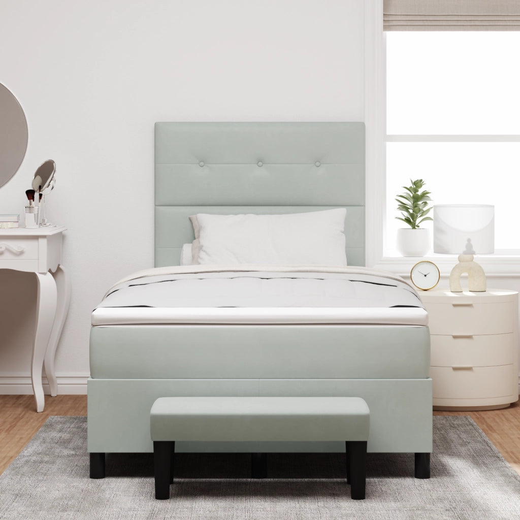 Letto a Molle con Materasso e Panchina Grigio Chiaro 120x190 cm in Velluto