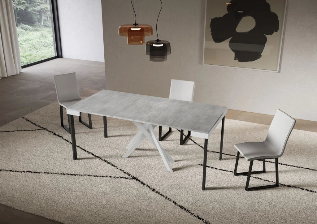 Consolle allungabile 90x40/300 cm Sakuro Evolution Cemento gambe bianche