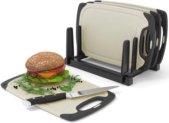 Set di piatti da colazione in acciaio inossidabile da 4 con manici in plastica standard di colore crème-scuro, resistente al lavastoviglie, antiscivolo, doppia faccia, 25x15cm