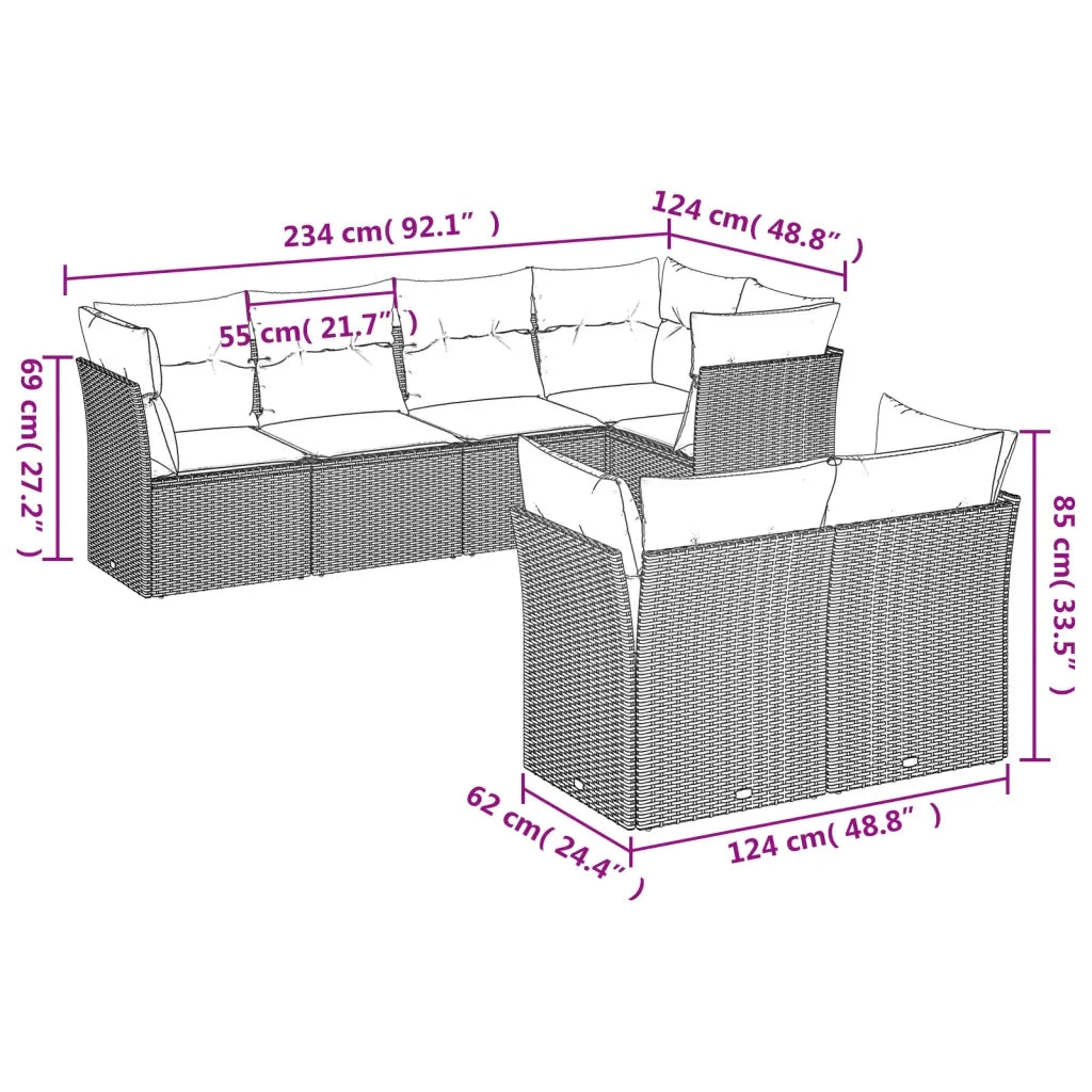 Set Divani da Giardino 7 pz con Cuscini Grigio in Polyrattan 3249739