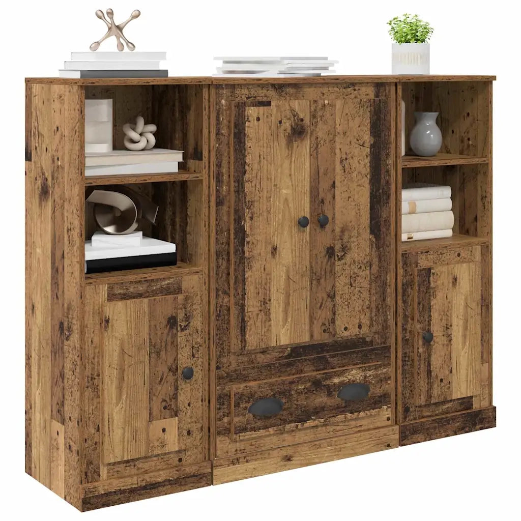 Credenza con cassetto 3 pz-Set di 3 Buffet-Armadio da cucina Legno vecchio Legno multistrato 306972