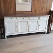 Credenza madia buffet in legno 4 ante chic mod Martini con piedi provenzali bianco e noce