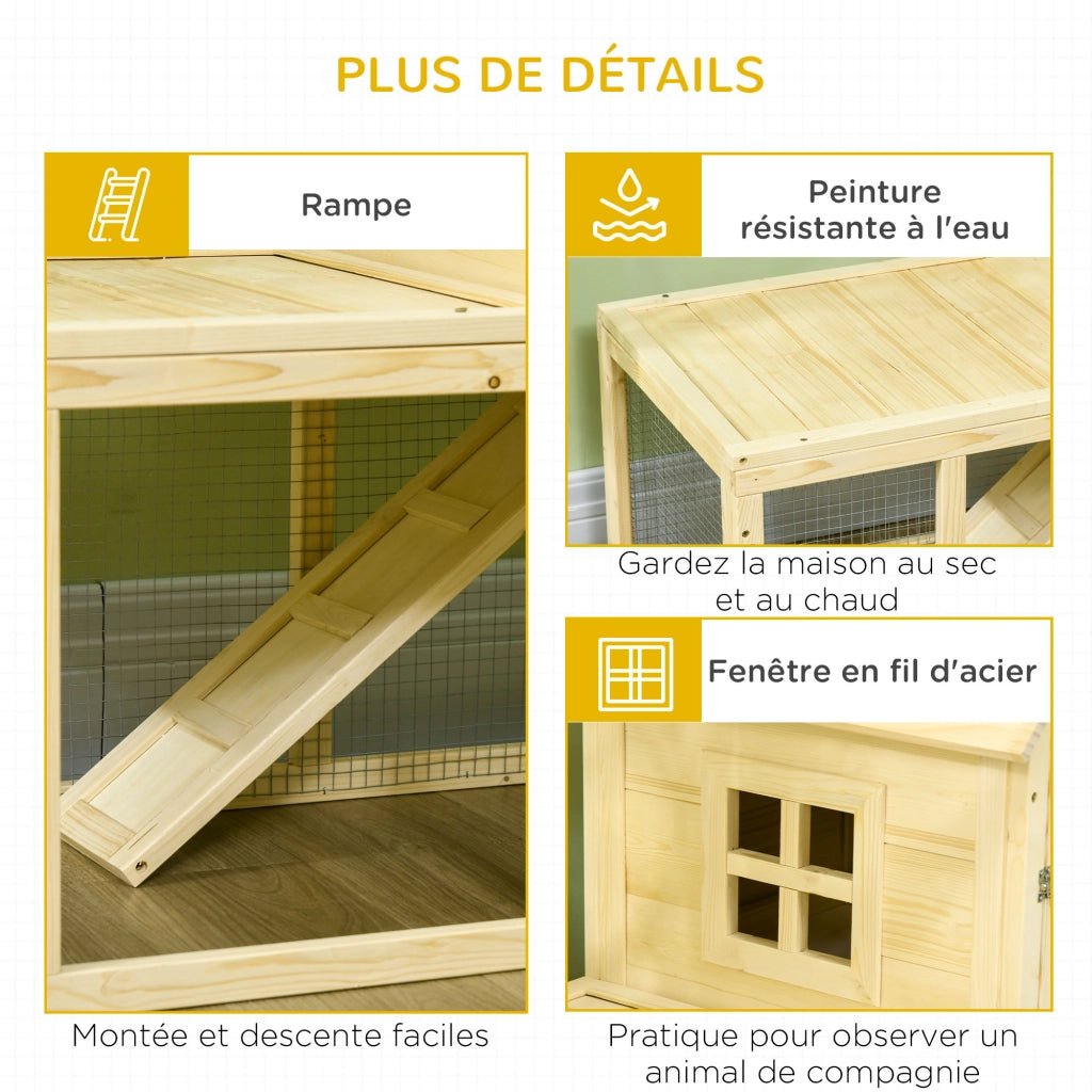 Recinto per conigli a due livelli con rampa e porte ¨C zephmum ¨C legno marrone 120x80x60