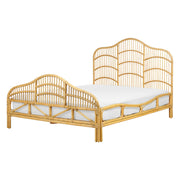 Letto a pannello Legno chiaro Rattan Mogano Legno UE Doppio 140x200 cm Telaio a doghe Base letto Intrecciato Testiera decorativa Moderna Boho