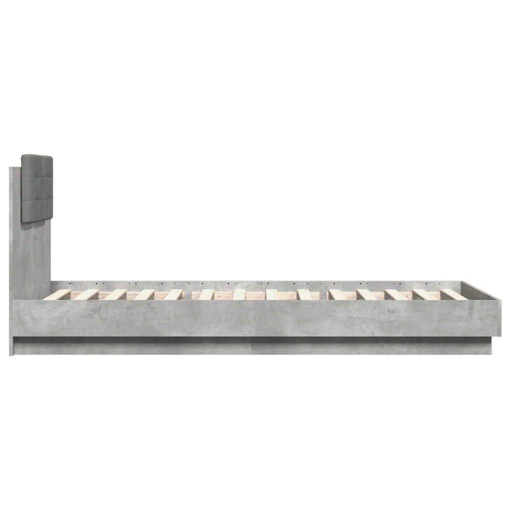 Letto singolo | Letto per adulti | Giroletto Testiera Grigio Cemento 100x200 cm Legno Multistrato