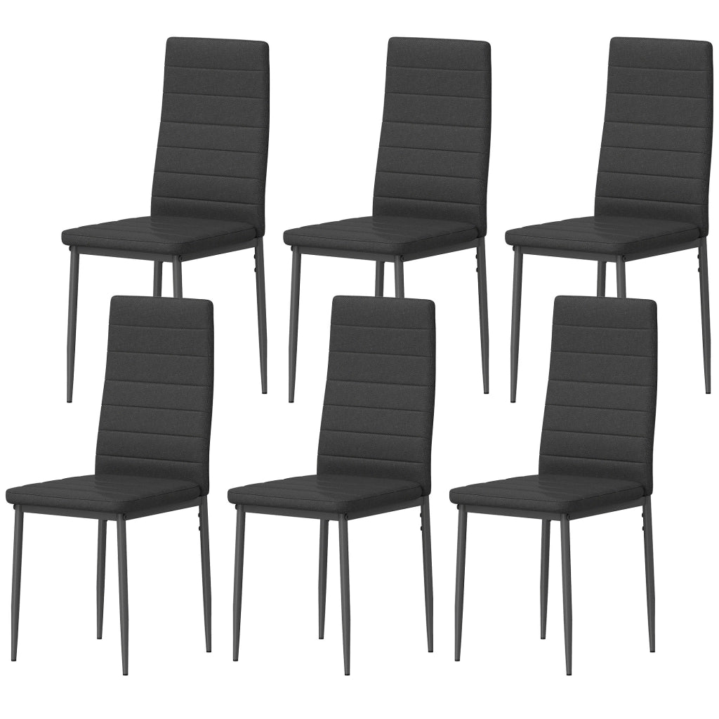 Set 6 Sedie da Pranzo Moderne ¨C Xylo ¨C Tessuto Lino Sintetico Nero, Schienale Alto, Gambe Metallo 41x50x97cm