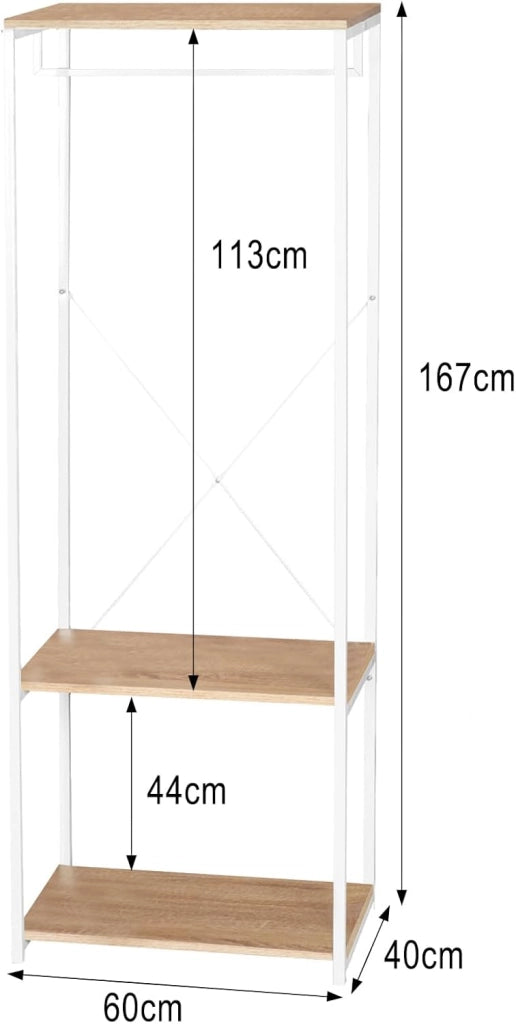 Stand Appendiabiti Attaccapanni Guardaroba Scaffale a 3 Ripiani Portabiti in Legno e Metallo