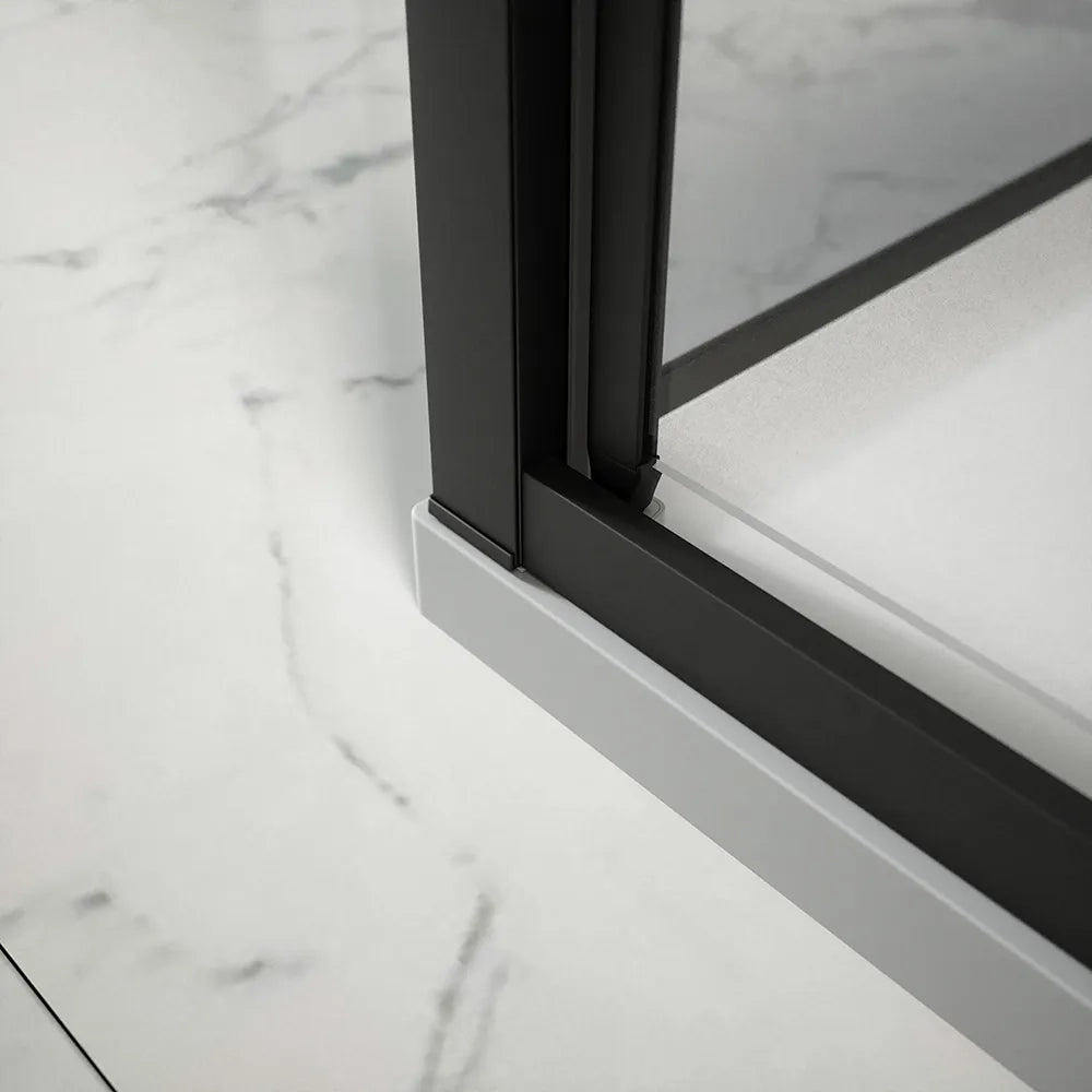 Box doccia tre lati 80x100x80cm con porta saloon profili nero opaco e vetro 6mm trasparente h190 | Portofino