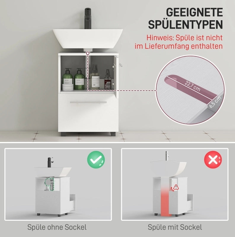Mobile sottolavabo compatto con anta e cassetto bianco