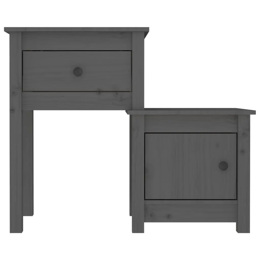 Comodini 2 pz-Set di 2 Tavolino da notte Grigi 79,5x38x65,5 cm in Legno Massello di Pino
